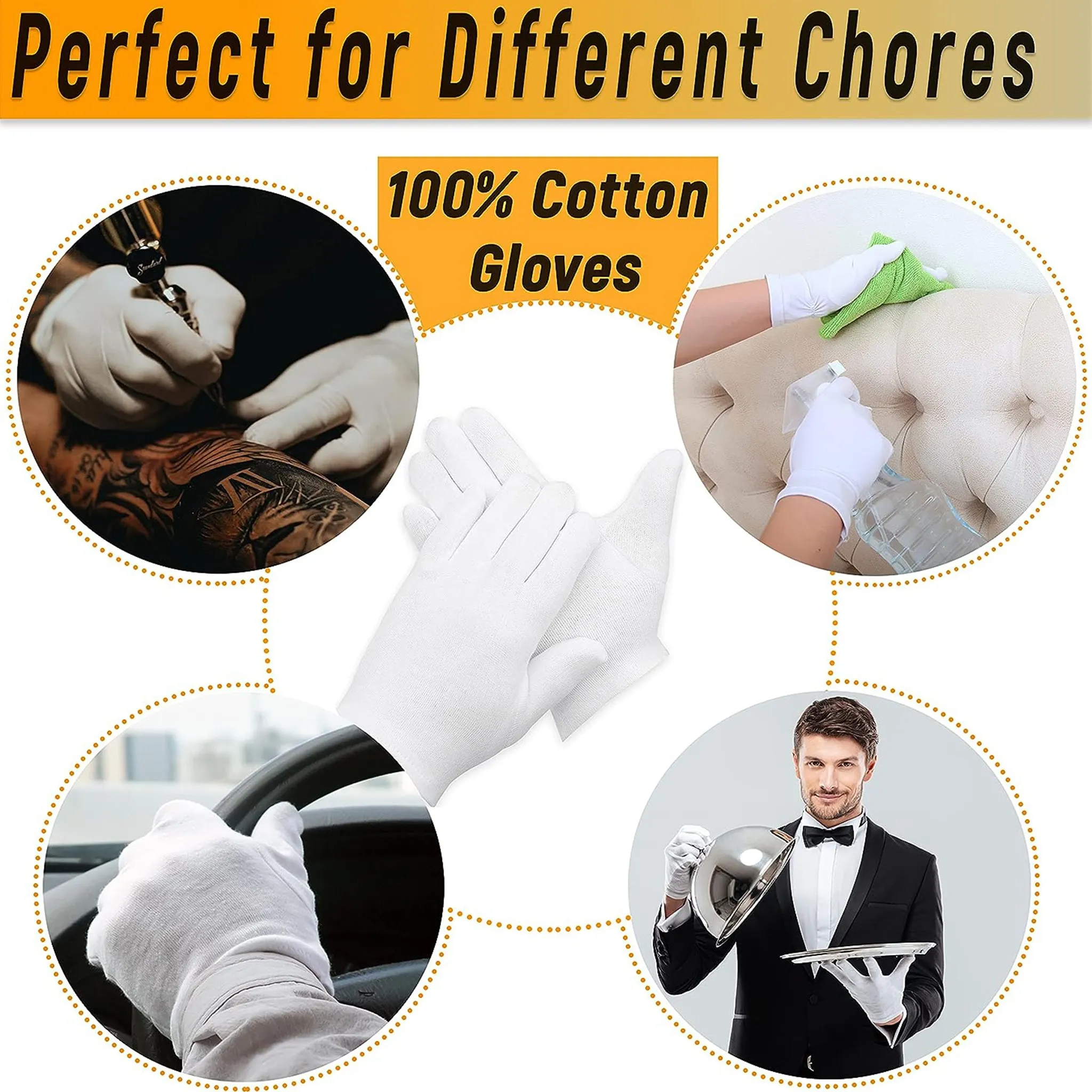 100% Cotton White Work Gloves 12 Pcs