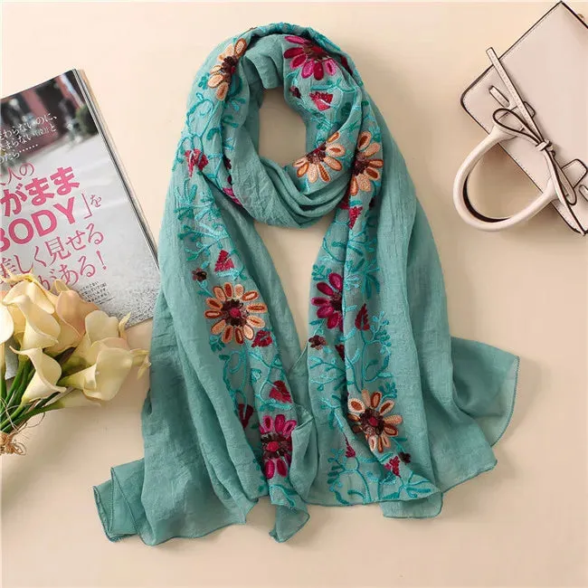 2023 Plain Embroider Floral Viscose Shawl Scarf From Indian Bandana Print Cotton Scarves and Wraps Soft Foulard Muslim Hijab.