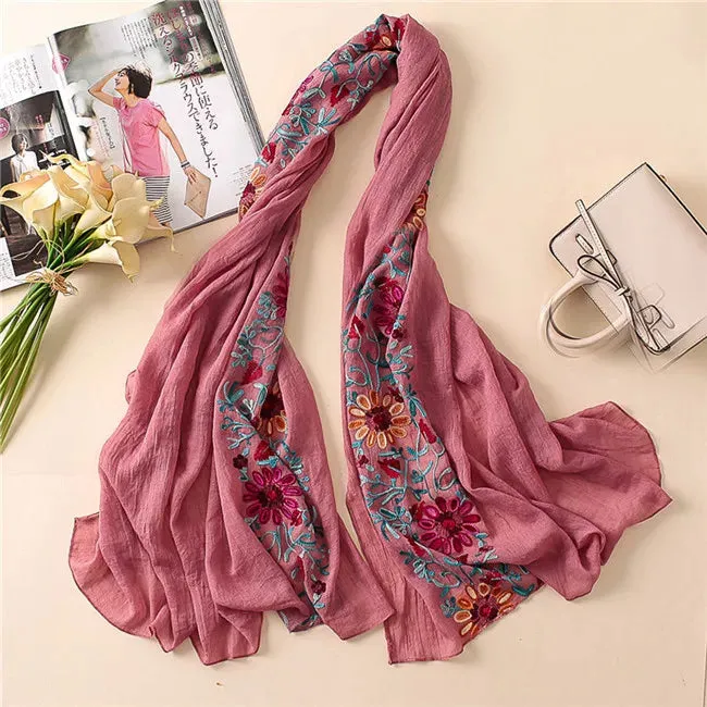 2023 Plain Embroider Floral Viscose Shawl Scarf From Indian Bandana Print Cotton Scarves and Wraps Soft Foulard Muslim Hijab.