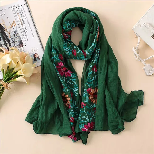 2023 Plain Embroider Floral Viscose Shawl Scarf From Indian Bandana Print Cotton Scarves and Wraps Soft Foulard Muslim Hijab.