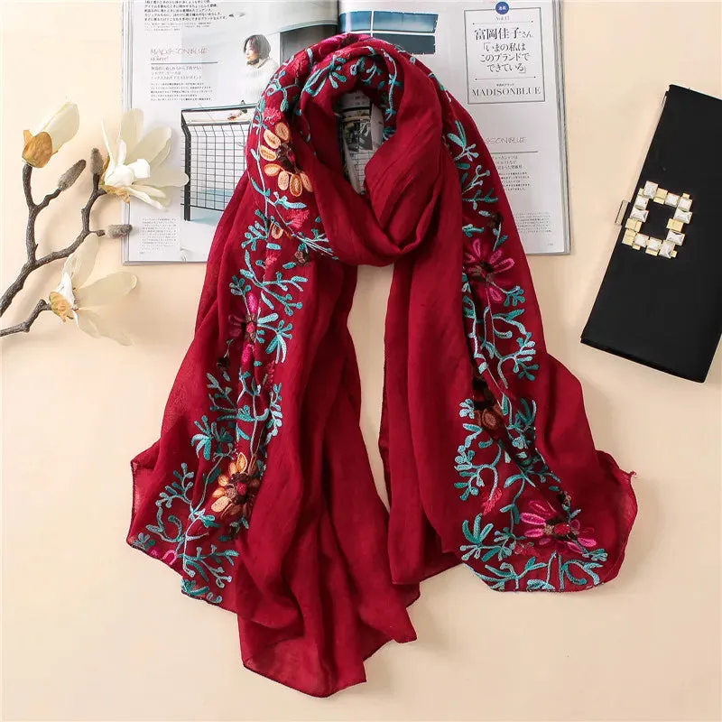 2023 Plain Embroider Floral Viscose Shawl Scarf From Indian Bandana Print Cotton Scarves and Wraps Soft Foulard Muslim Hijab.