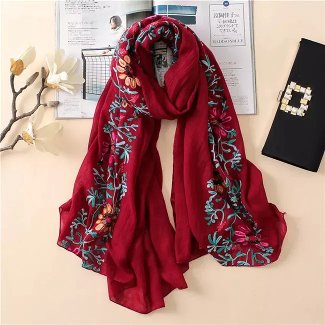 2023 Plain Embroider Floral Viscose Shawl Scarf From Indian Bandana Print Cotton Scarves and Wraps Soft Foulard Muslim Hijab.