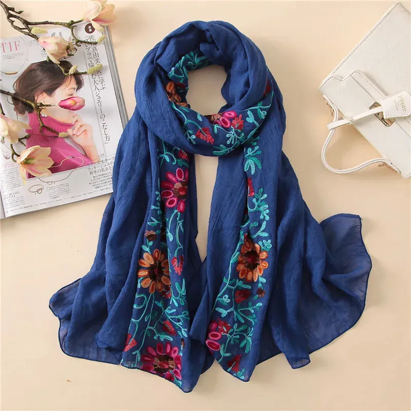 2023 Plain Embroider Floral Viscose Shawl Scarf From Indian Bandana Print Cotton Scarves and Wraps Soft Foulard Muslim Hijab.