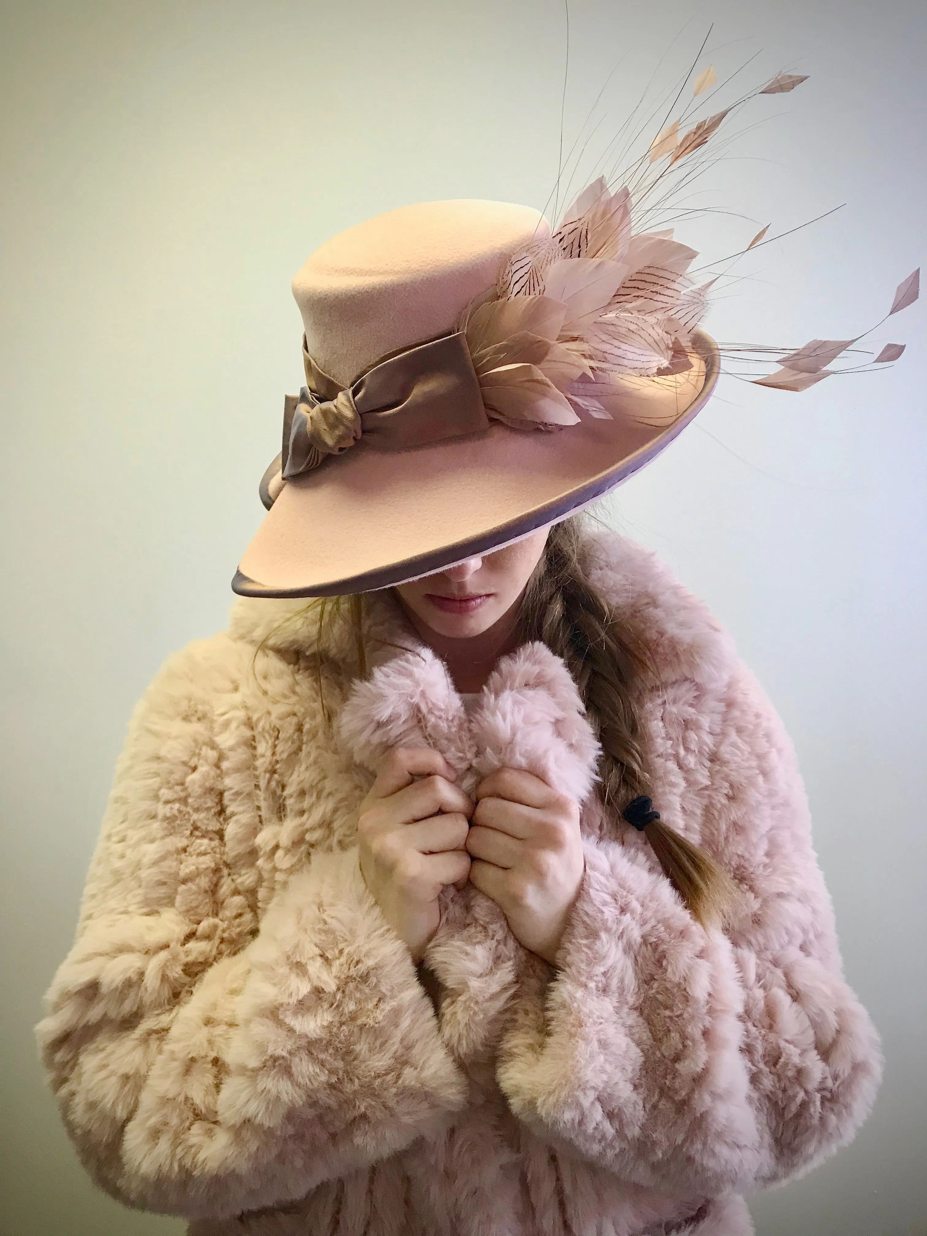 A Dressy Pink Wide Brim Wool Felt Winter or Spring Hat