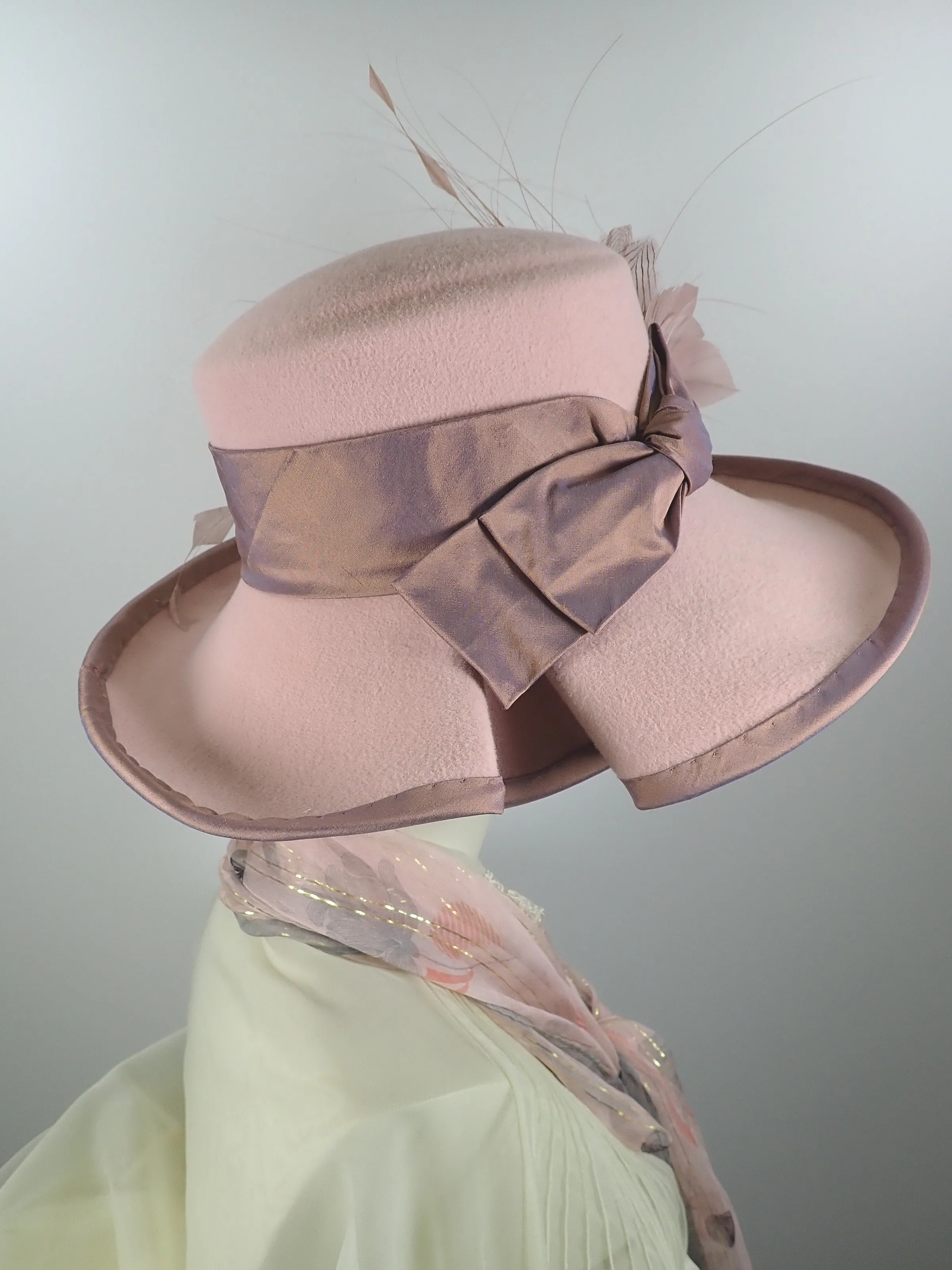 A Dressy Pink Wide Brim Wool Felt Winter or Spring Hat