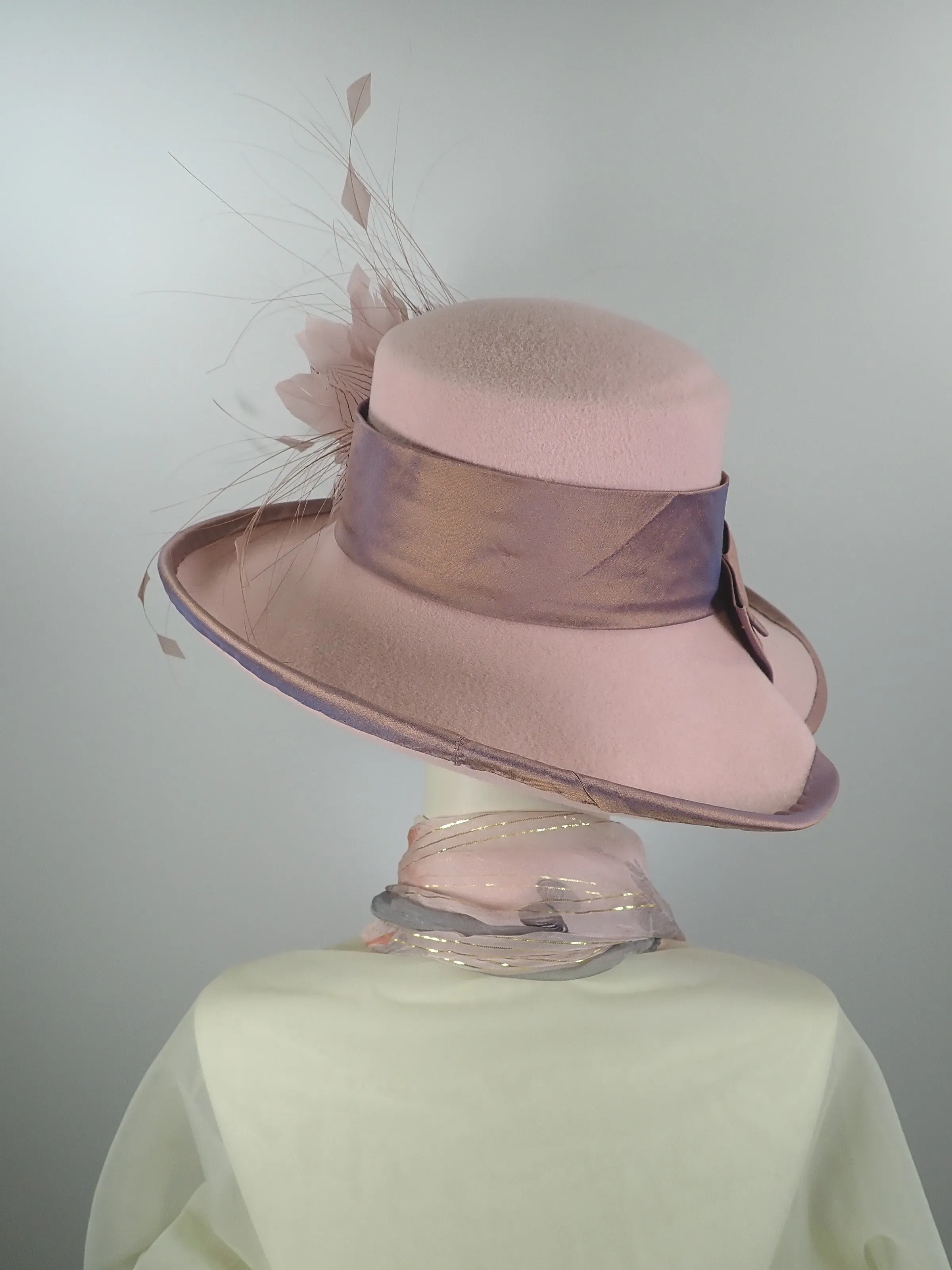 A Dressy Pink Wide Brim Wool Felt Winter or Spring Hat