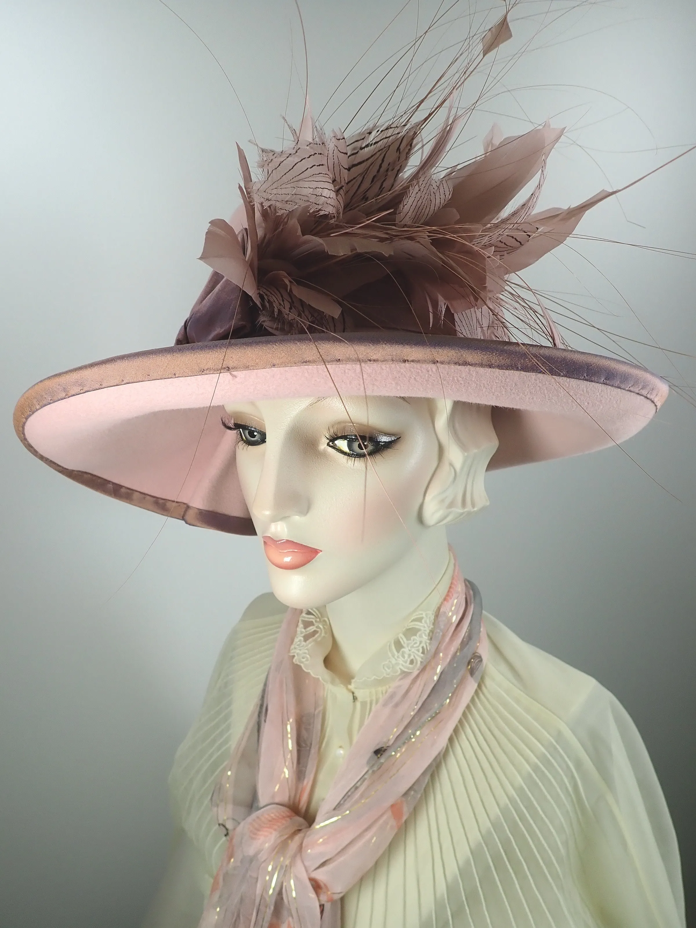 A Dressy Pink Wide Brim Wool Felt Winter or Spring Hat