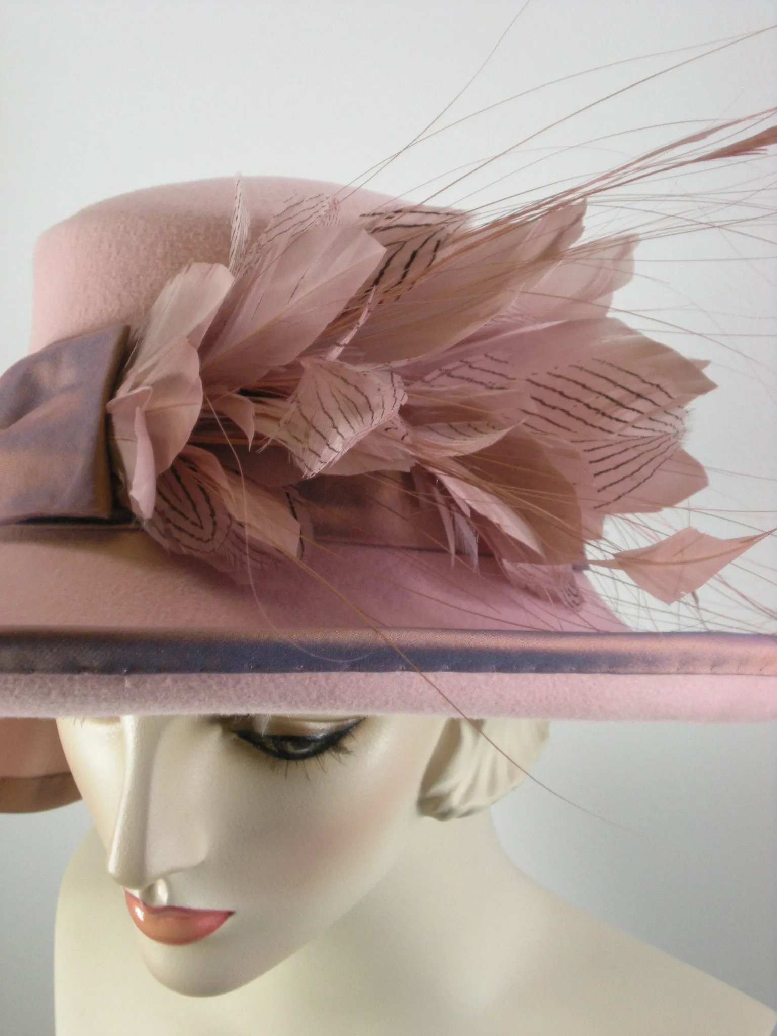 A Dressy Pink Wide Brim Wool Felt Winter or Spring Hat