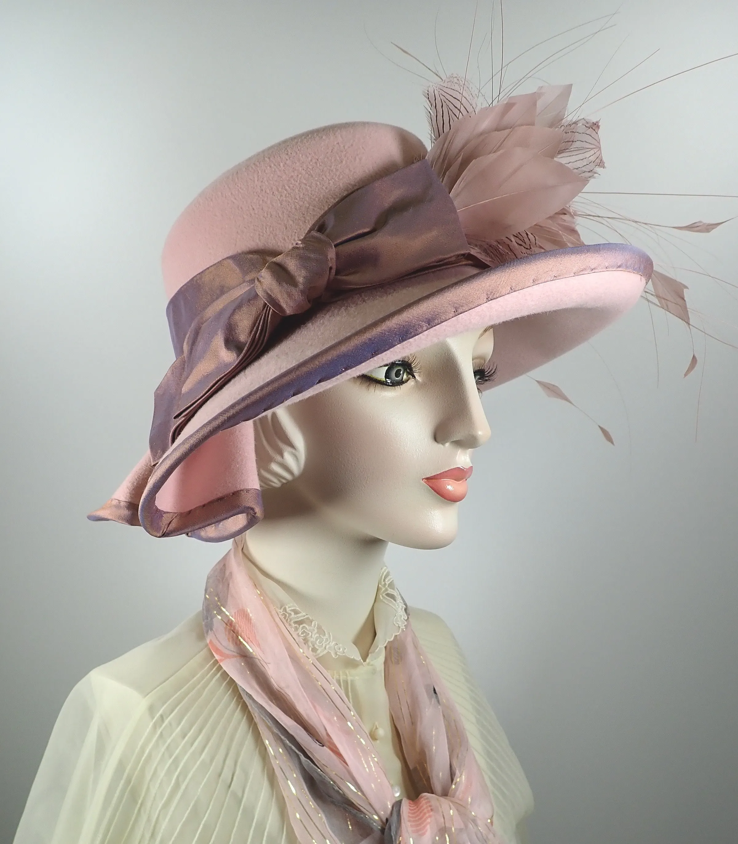 A Dressy Pink Wide Brim Wool Felt Winter or Spring Hat