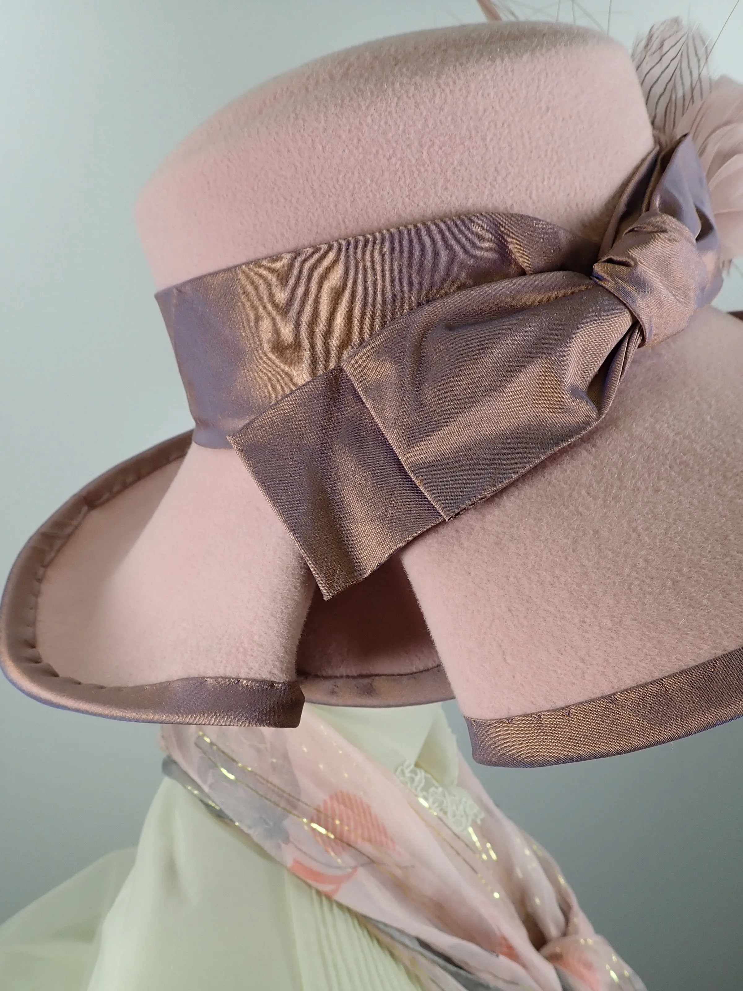 A Dressy Pink Wide Brim Wool Felt Winter or Spring Hat