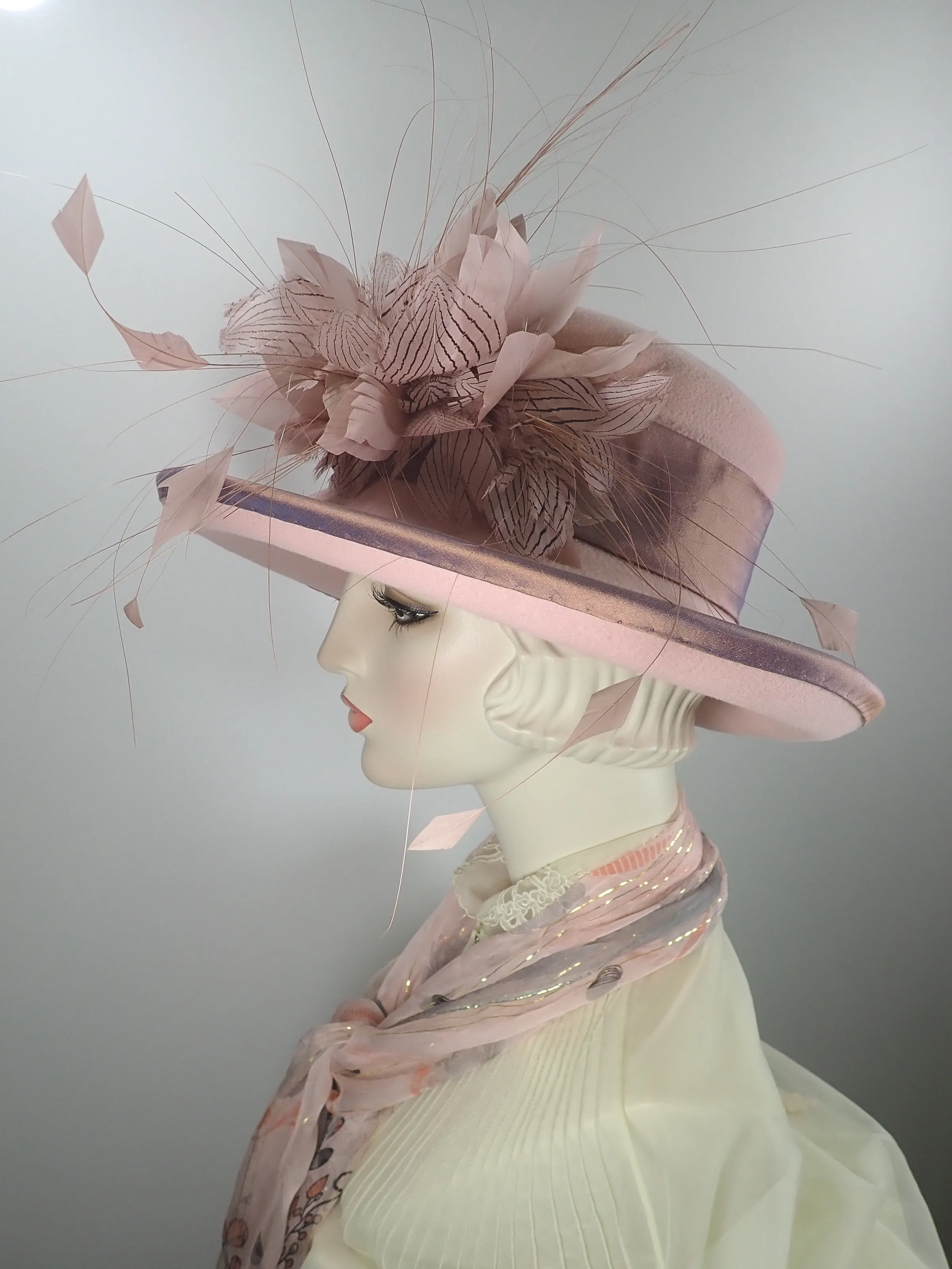 A Dressy Pink Wide Brim Wool Felt Winter or Spring Hat