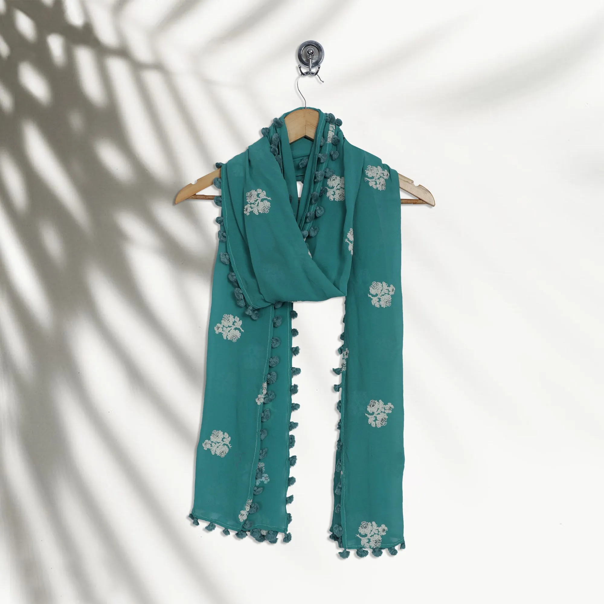 Aqua Green Color Embroidered Georgette Silk Stole