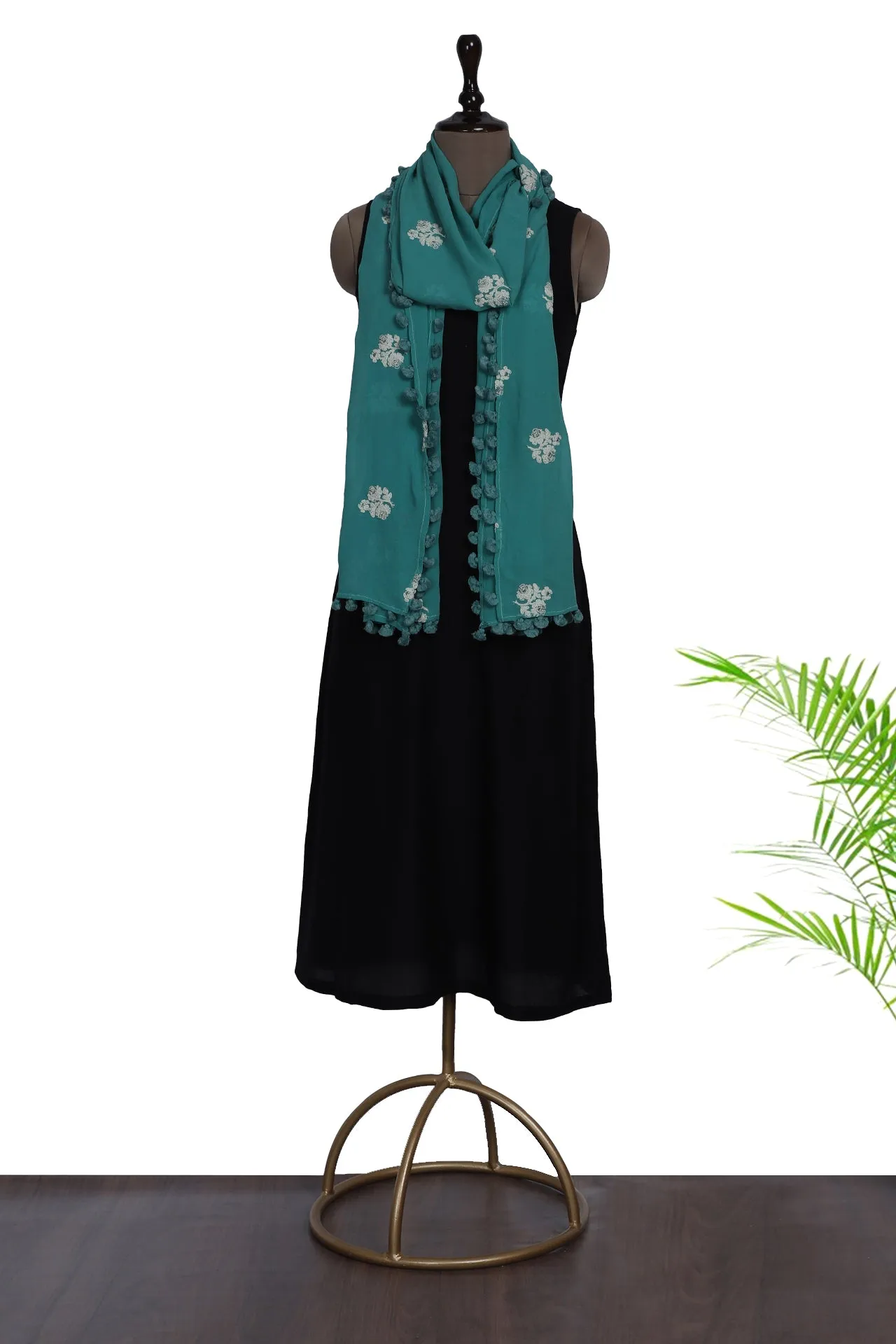 Aqua Green Color Embroidered Georgette Silk Stole