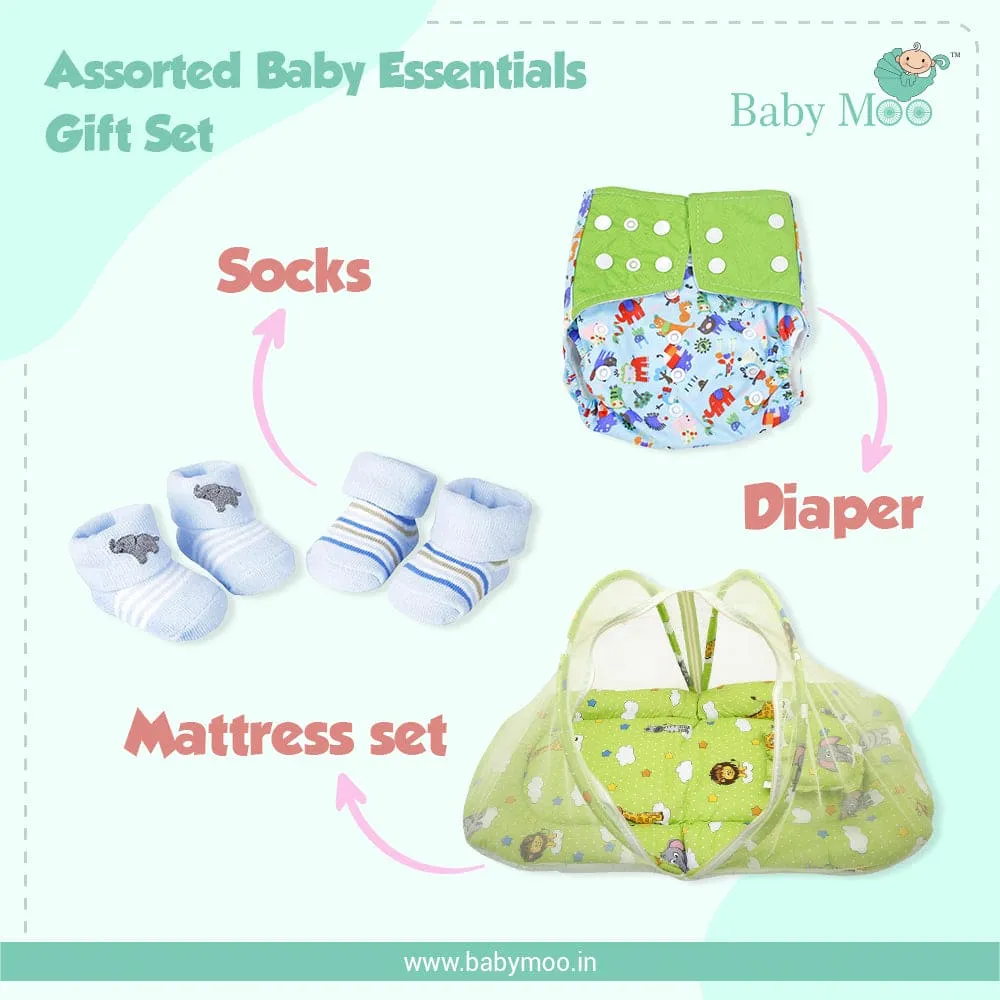 Assorted Baby Essentials Gift Set - Mattress Set, Socks And Diaper