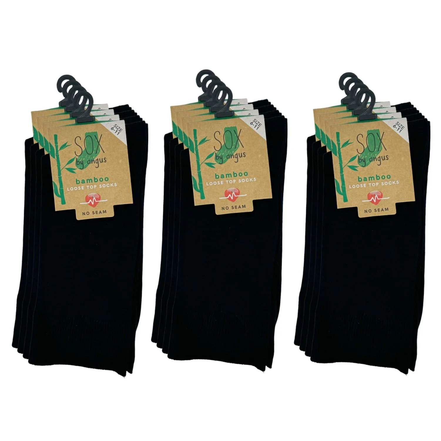 Bamboo Plain Loose Top Socks - NO SEAM – Black