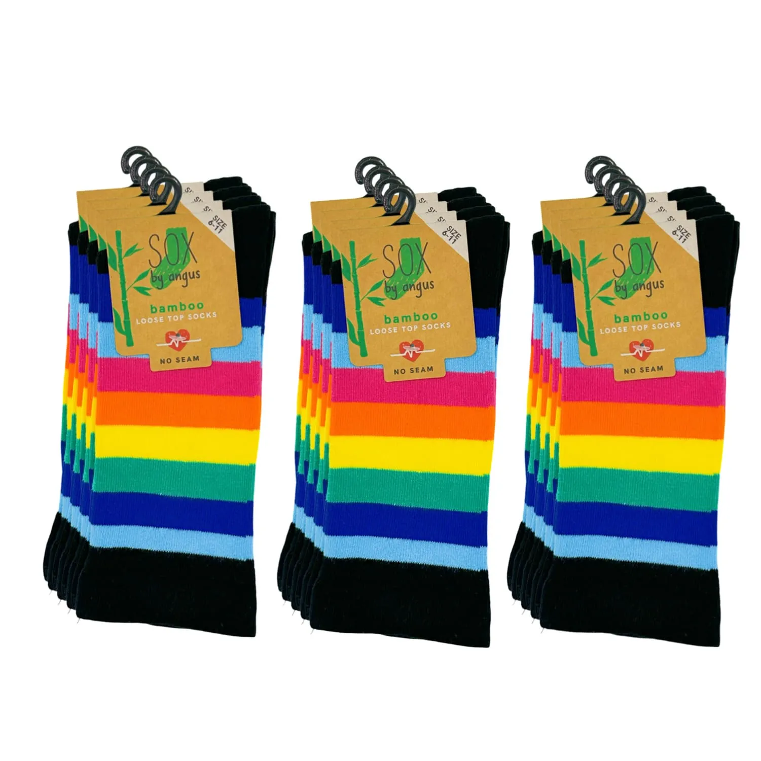 Bamboo Plain Loose Top Socks - NO SEAM – Rainbow Stripe 6#