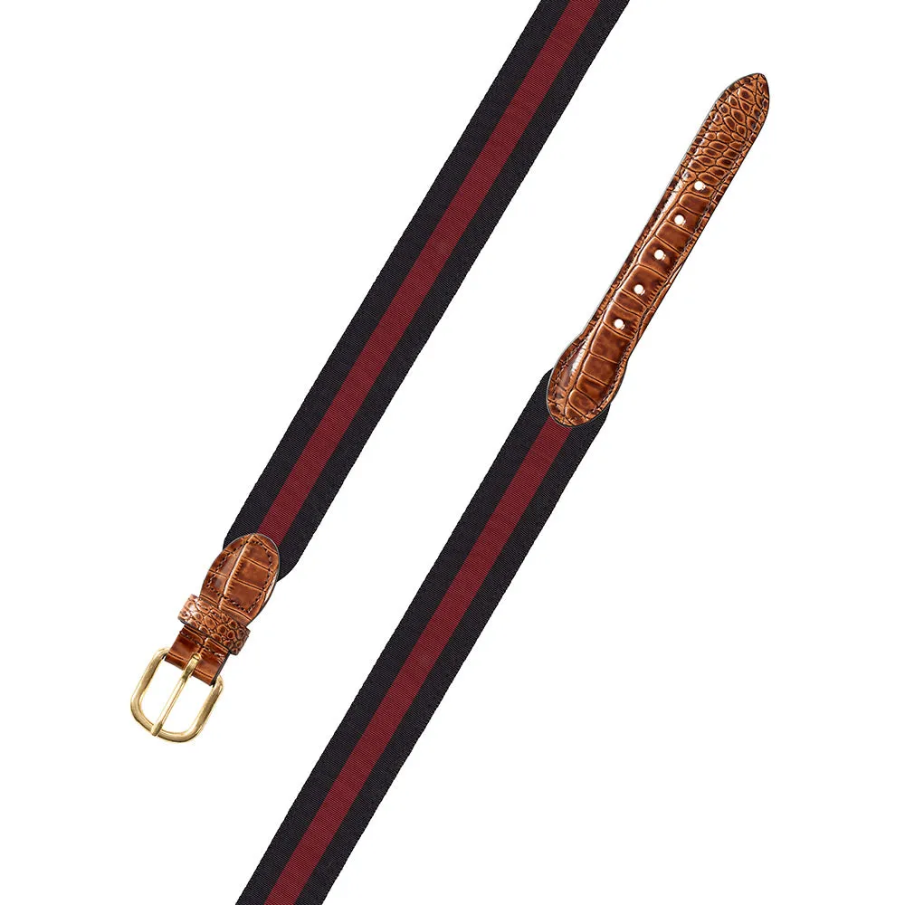 Black & Maroon Grosgrain Ribbon Leather Tab Belt