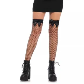 Black Thigh High Stockings Net With Bow Top Black