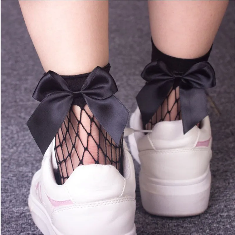 Bow net socks Lolita white lace fishnet socks