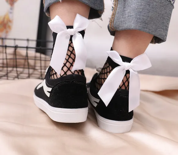 Bow net socks Lolita white lace fishnet socks