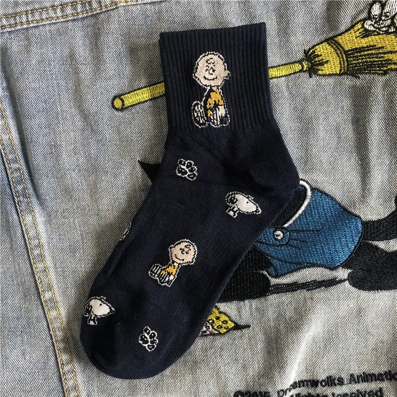 Cartoon Snoopy Medium Tube Socks for Couples