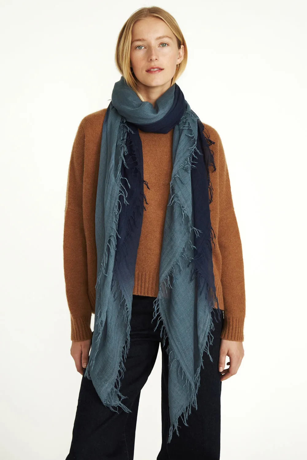 Chan Luu Dip- Dyed Cashmere and Silk Scarf- pageant blue