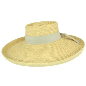 Cherry Red Ladies Wide Brim Raffia Plantation Hat - Natural/Grey