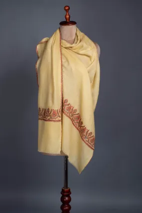 Cream Yellow Embroidered Cashmere Scarf - VILLA