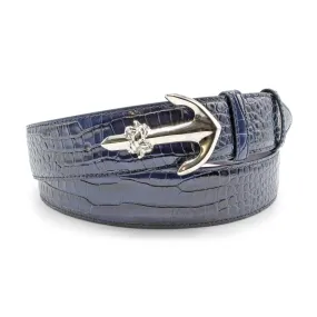 Deep Navy Mock Croc Brush Off Anchor Belt