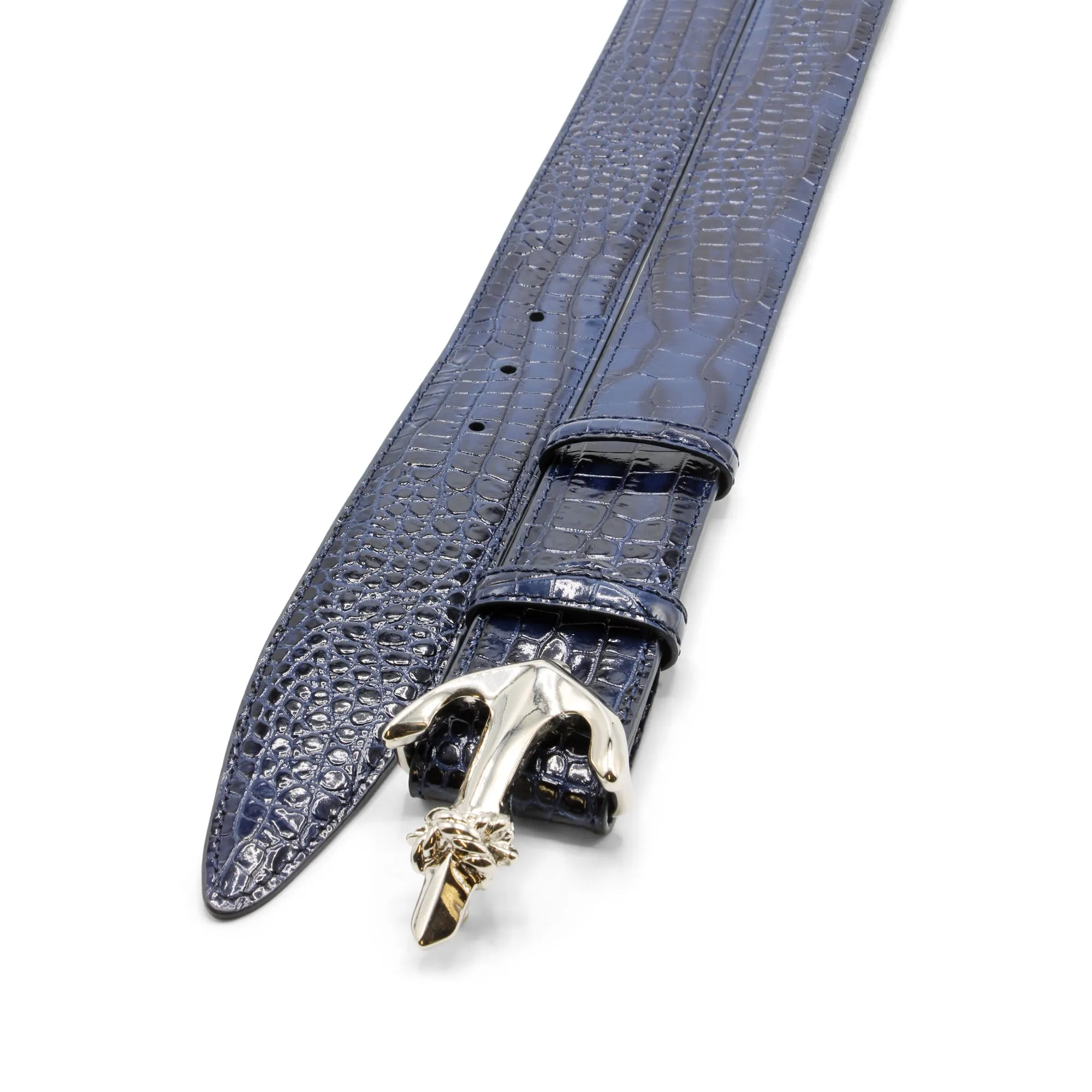 Deep Navy Mock Croc Brush Off Anchor Belt