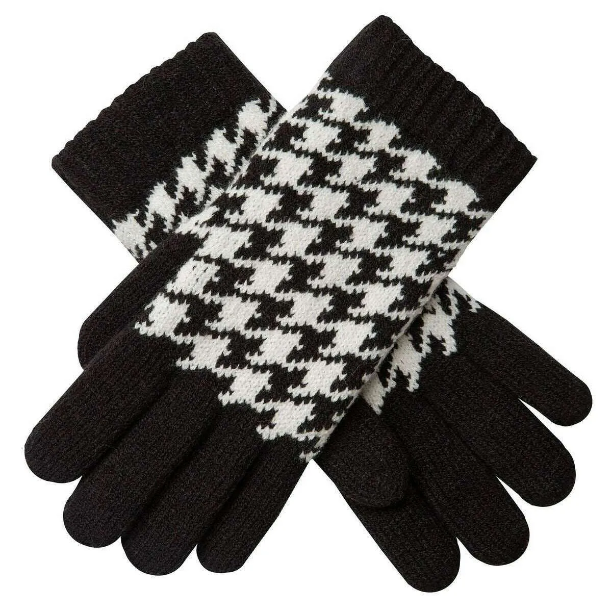 Dents Dogtooth Jacquard Knitted Gloves - Black/Winter White