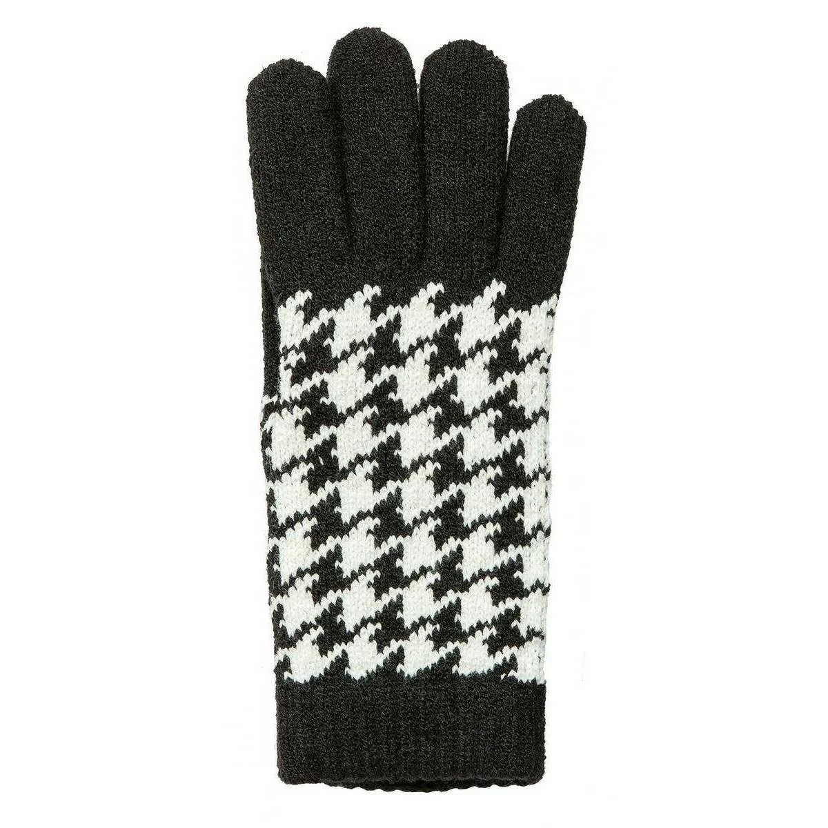 Dents Dogtooth Jacquard Knitted Gloves - Black/Winter White