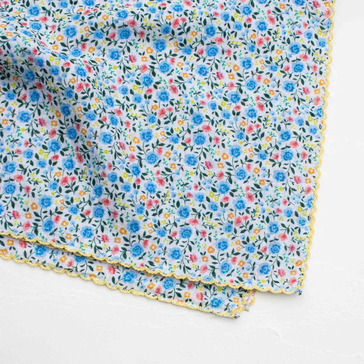 Ditsy Wildflower Print Square Scarf in Blue & Pink