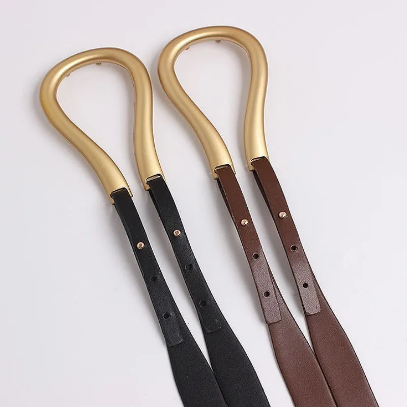 Double Layer Knotted Thin Long Straps U-Shaped Buckle Vegan Leather Waist Belts