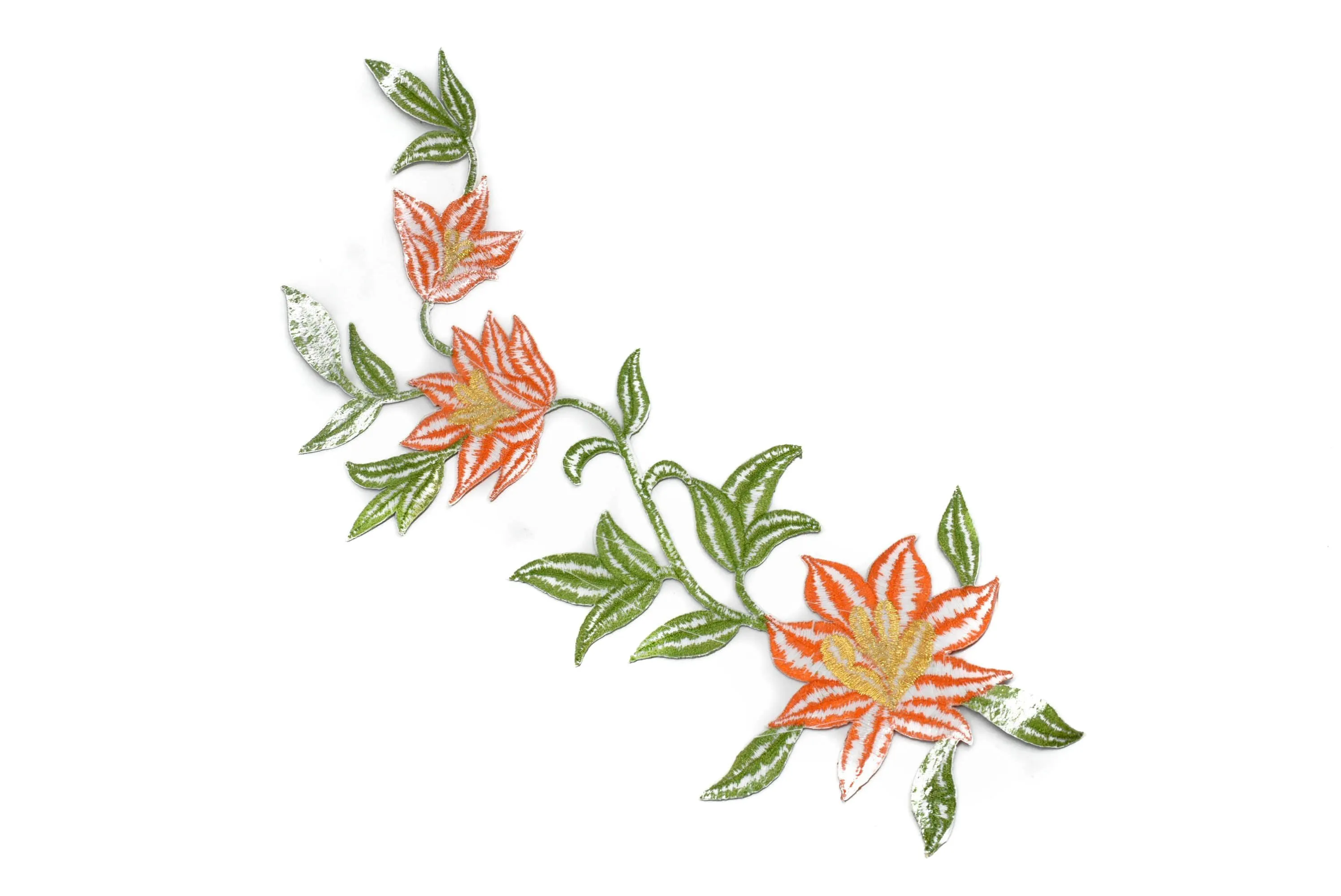 Embroidered Spring Flower Applique | Embroidered Orange Flower Patch | Reflective Orange Flower Patch | High Quality Flower Patch | Long Flower Patch