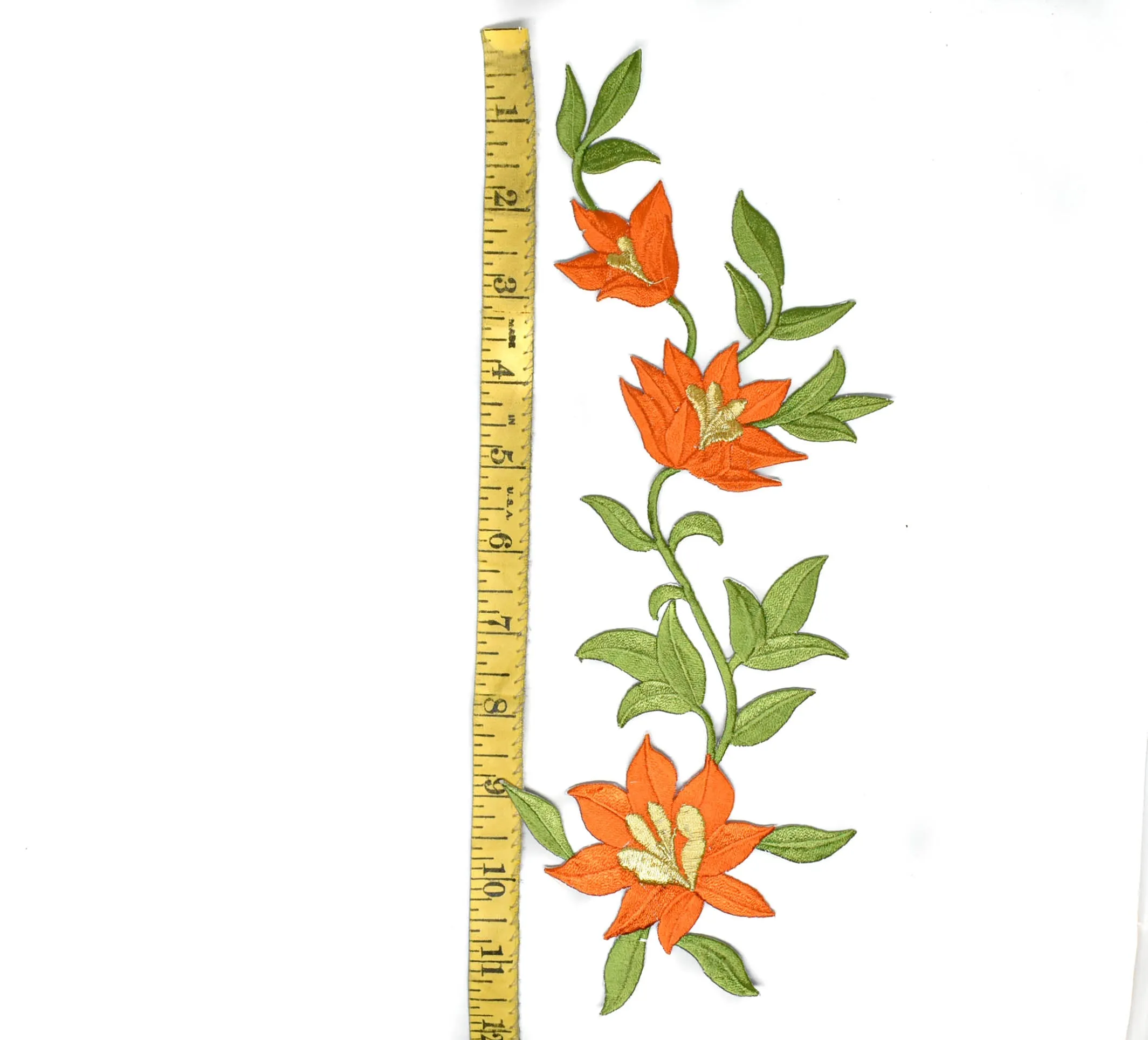 Embroidered Spring Flower Applique | Embroidered Orange Flower Patch | Reflective Orange Flower Patch | High Quality Flower Patch | Long Flower Patch