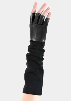 FINGERLESS LEATHER AND KNIT GLOVES