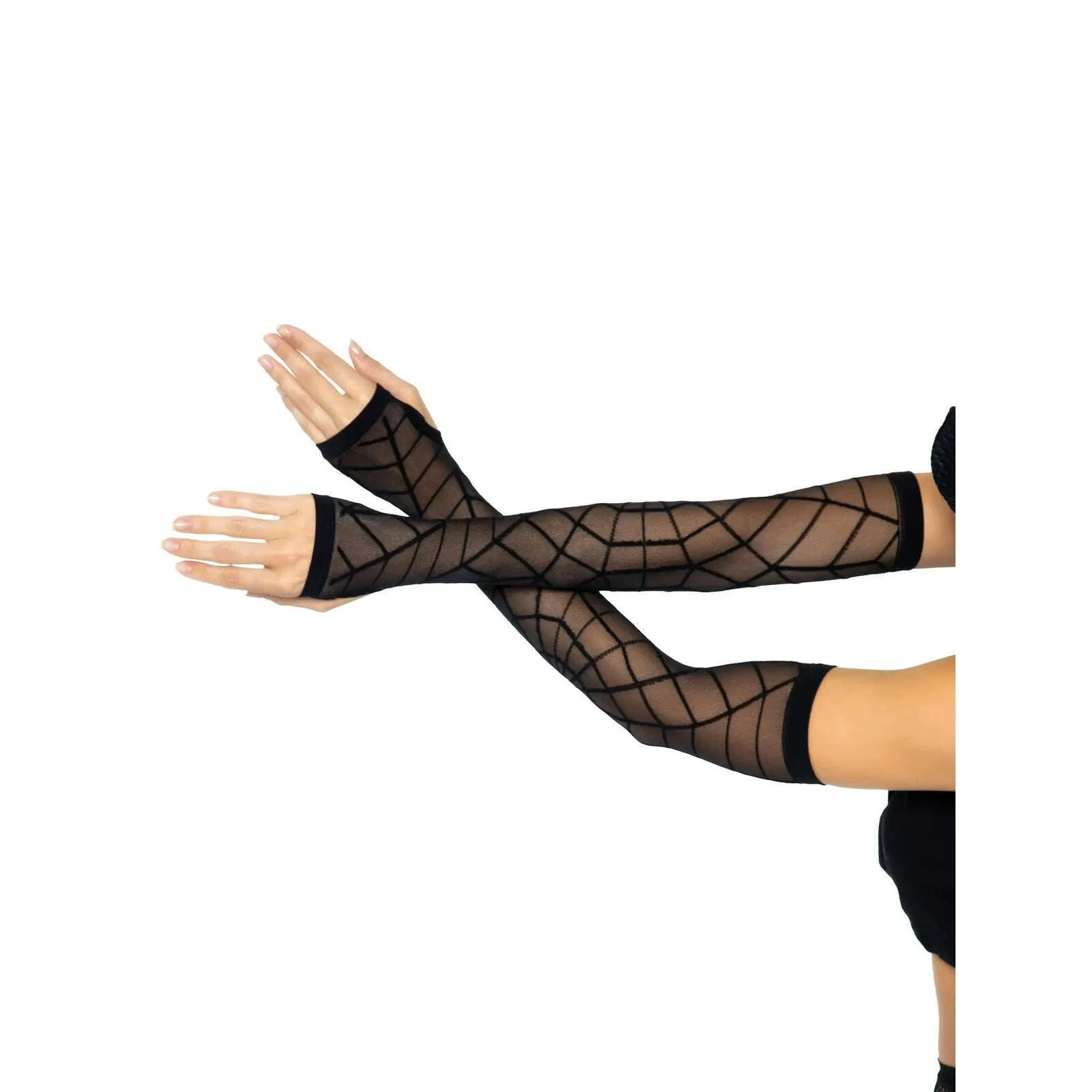 Fingerless Sheer Spider Web Arm Warmer Gloves