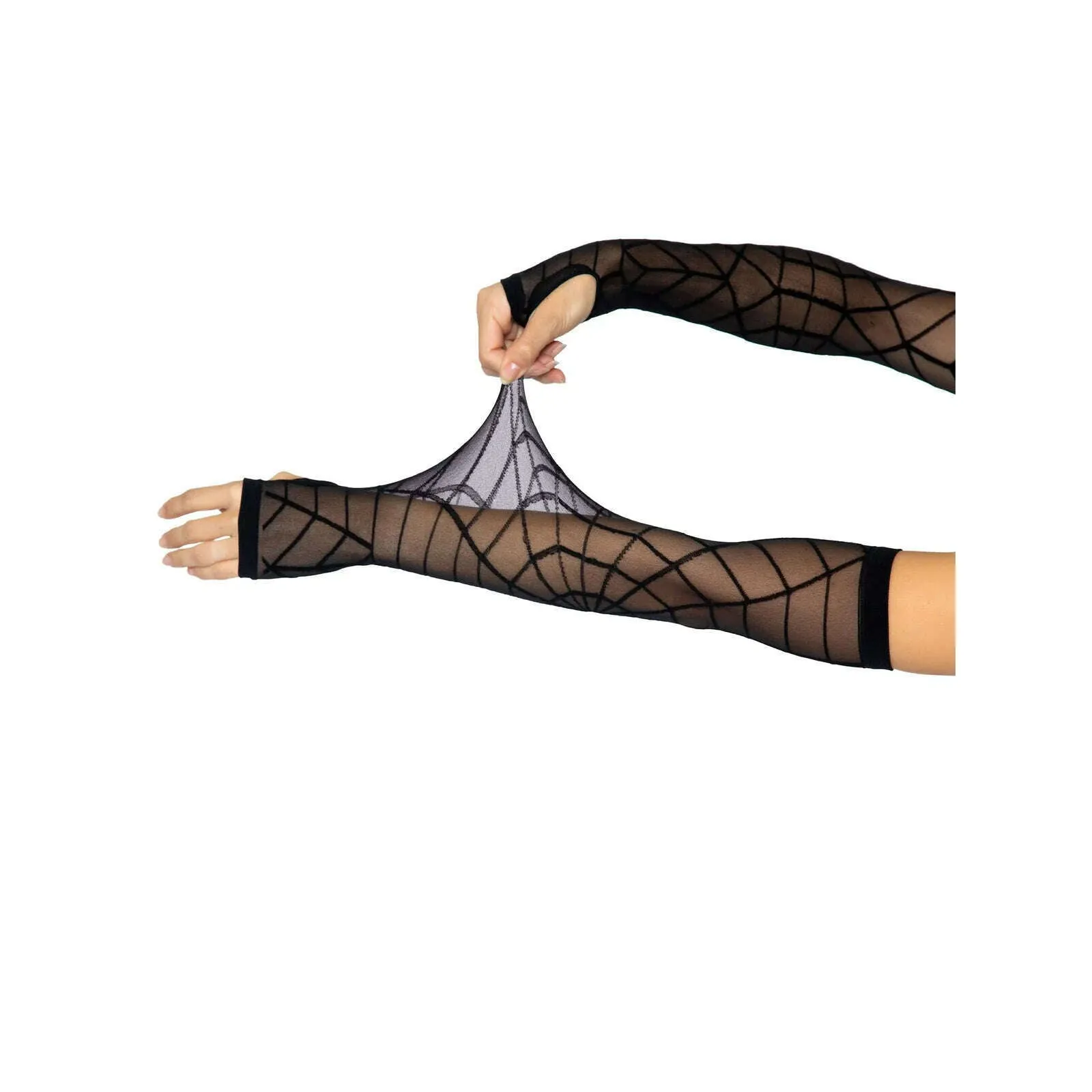 Fingerless Sheer Spider Web Arm Warmer Gloves