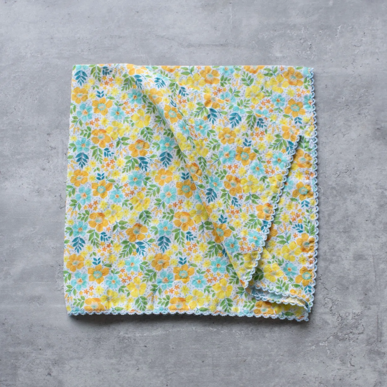 Floral Print Square Scarf in Orange & Mint