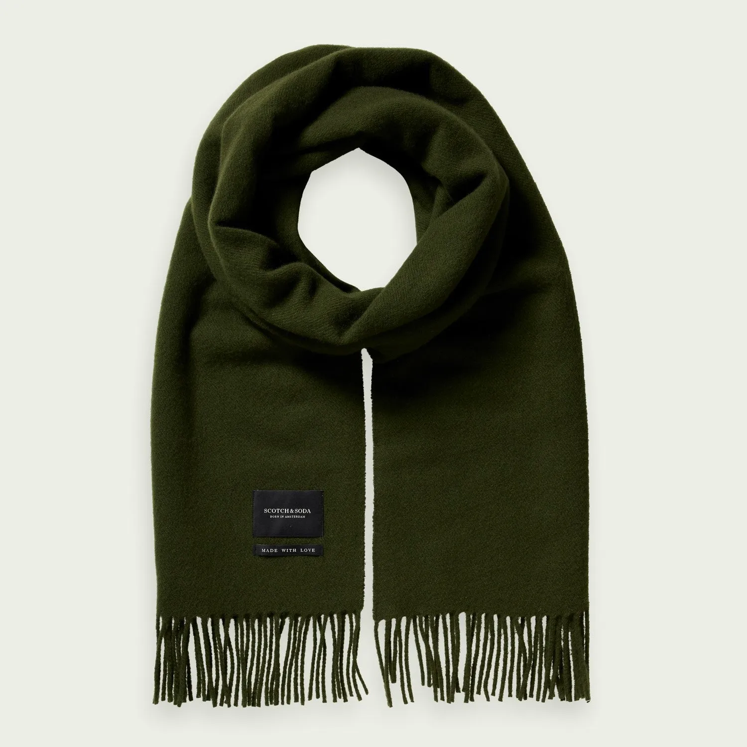 Fringed Woven Wool Scarf (Uniform Green)