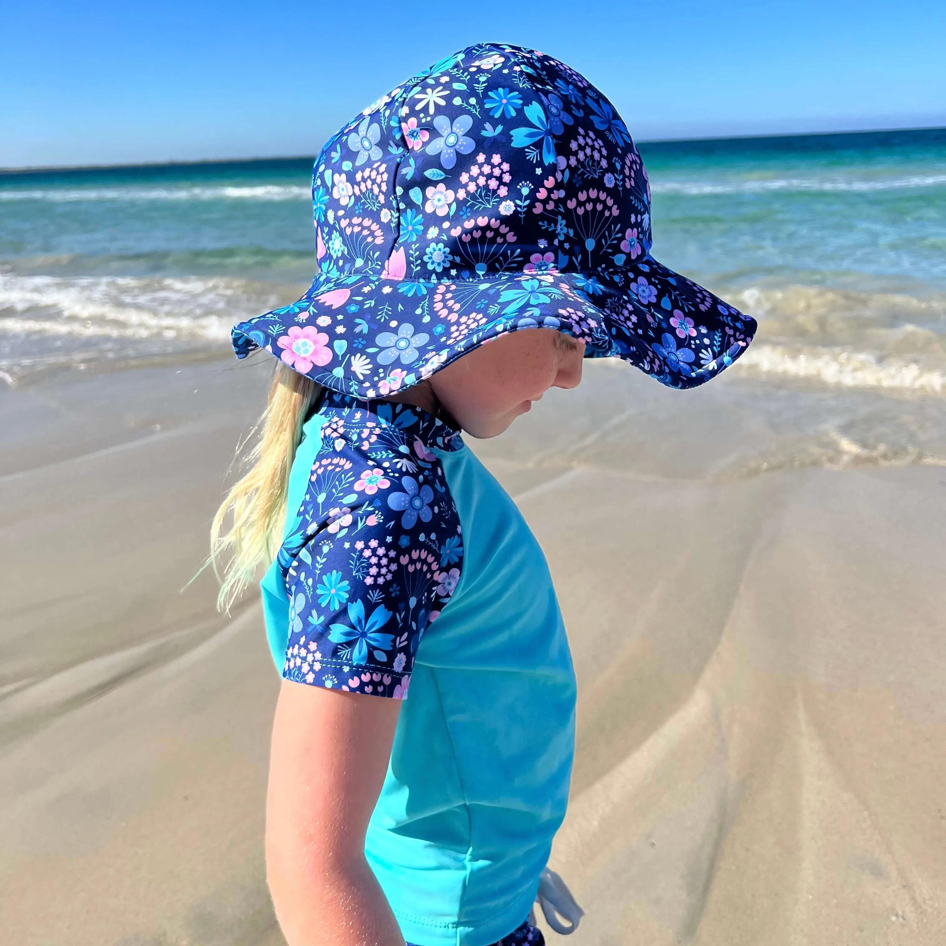 Girls Wide Brim Swim Hat | Flower Power