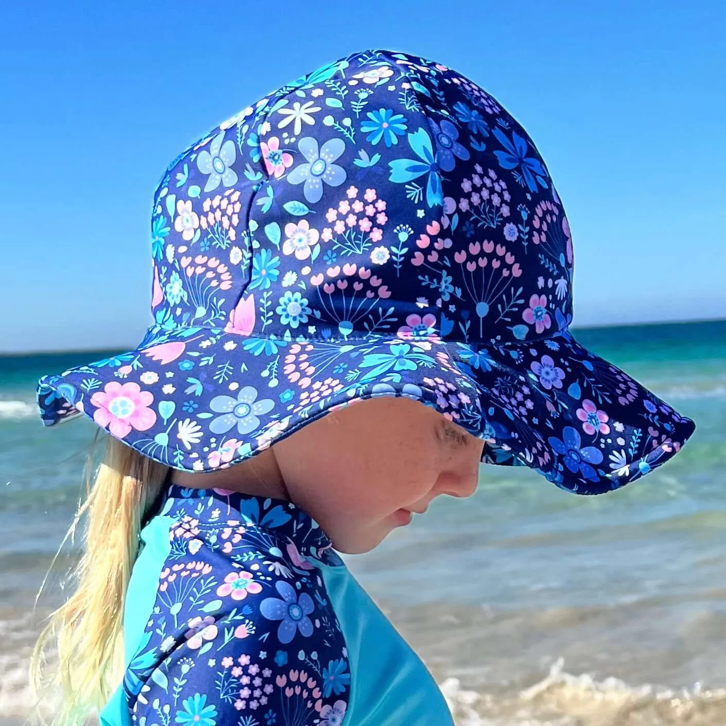 Girls Wide Brim Swim Hat | Flower Power