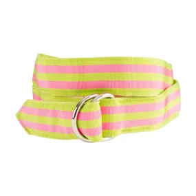 Grass Green & Pink Grosgrain Ribbon D-Ring Belt