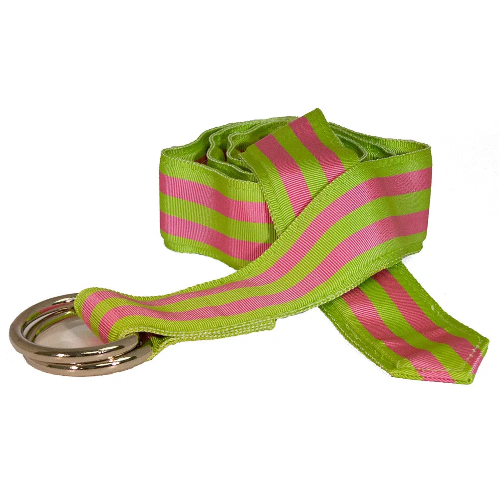 Grass Green & Pink Grosgrain Ribbon D-Ring Belt