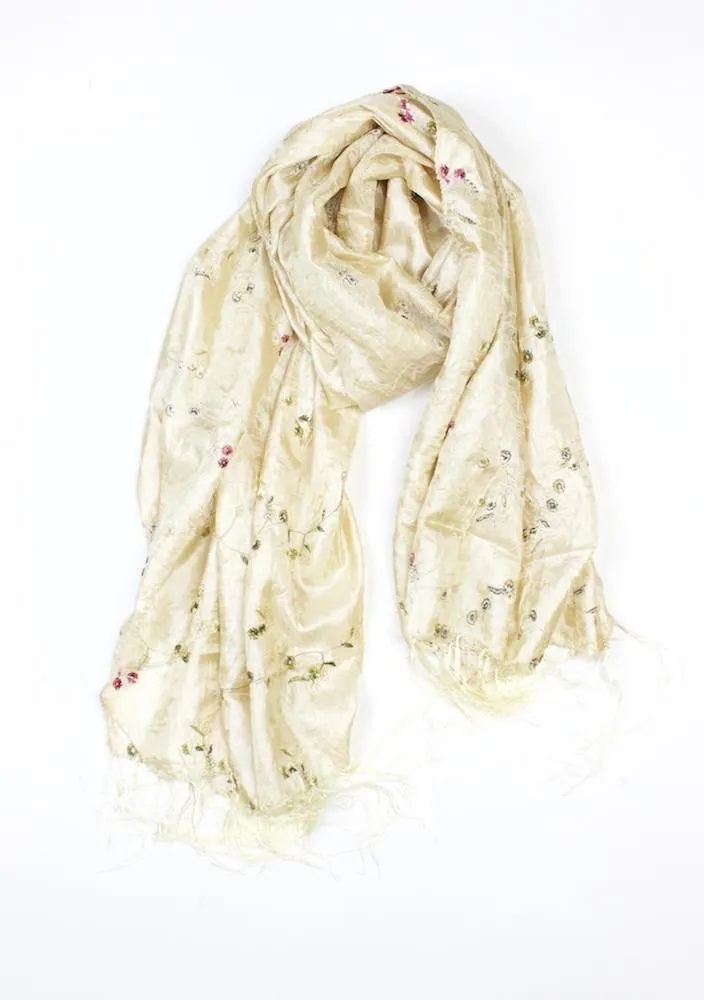 Ivory Embroidered Thai Scarf