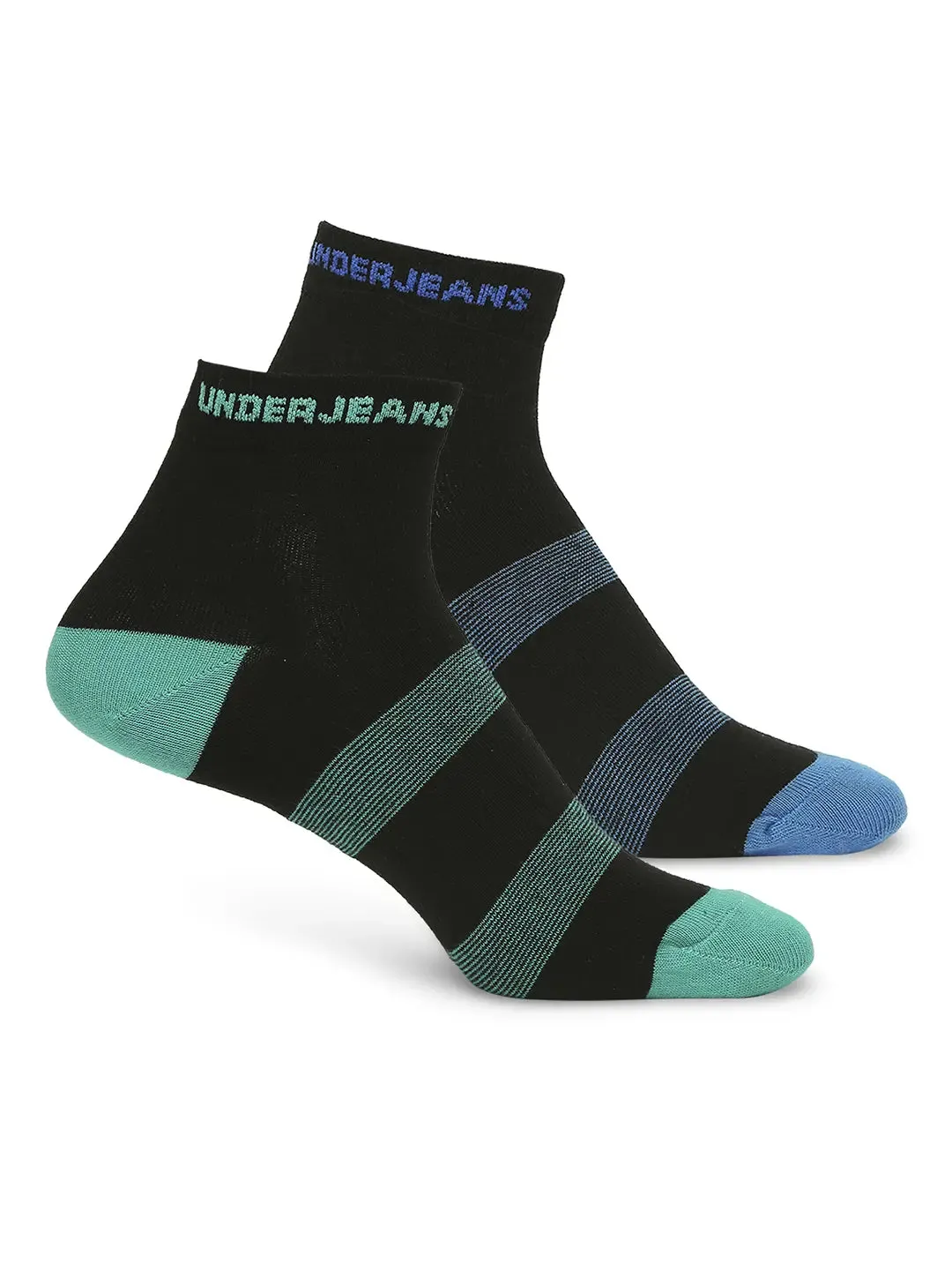 Men Premium Black Royal Blue & Sea Green Ankle Length Socks - Pack Of 2- Underjeans By Spykar