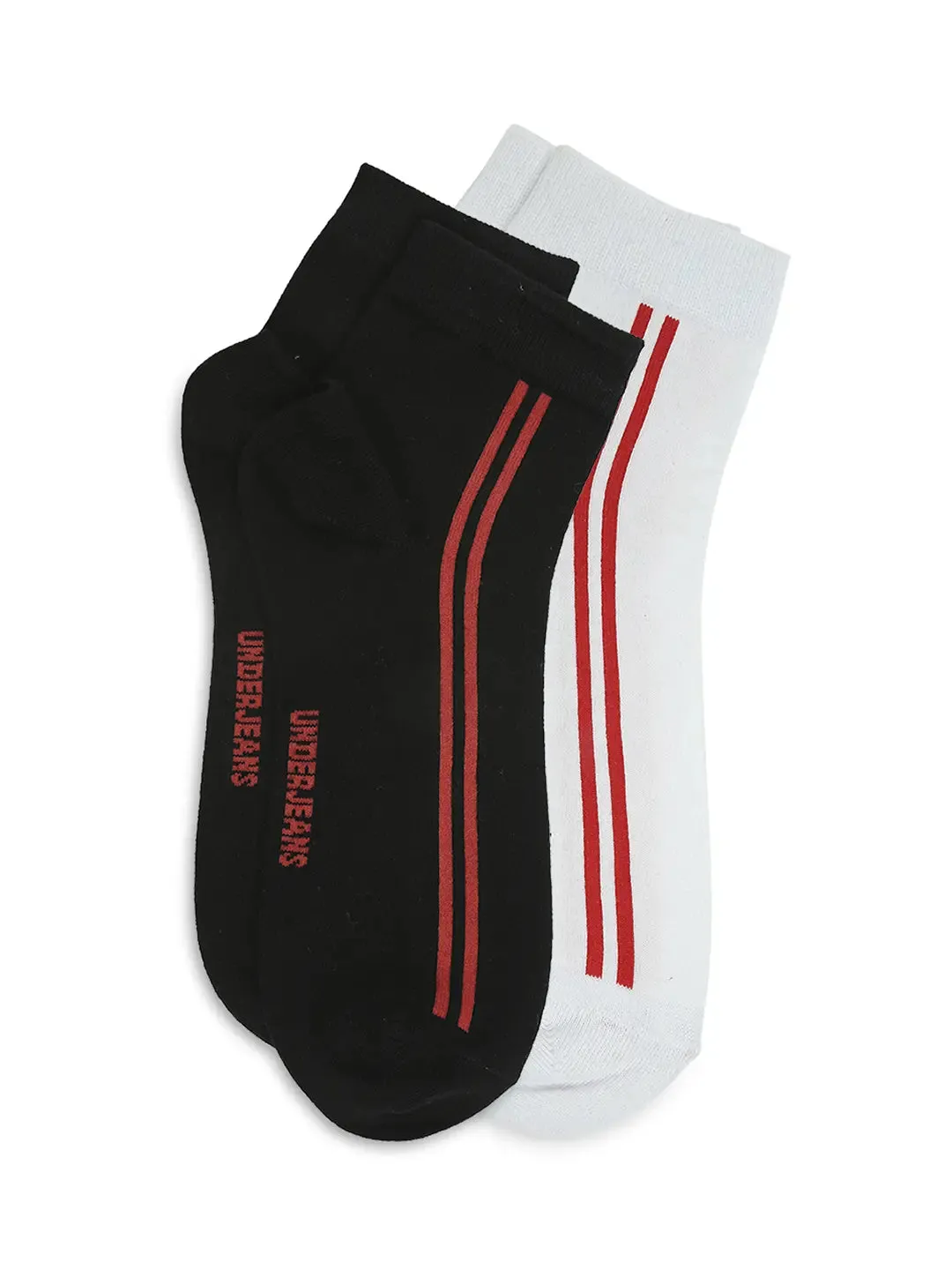 Men Premium White & Black Ankle Length Socks - Pack Of 2- Underjeans By Spykar