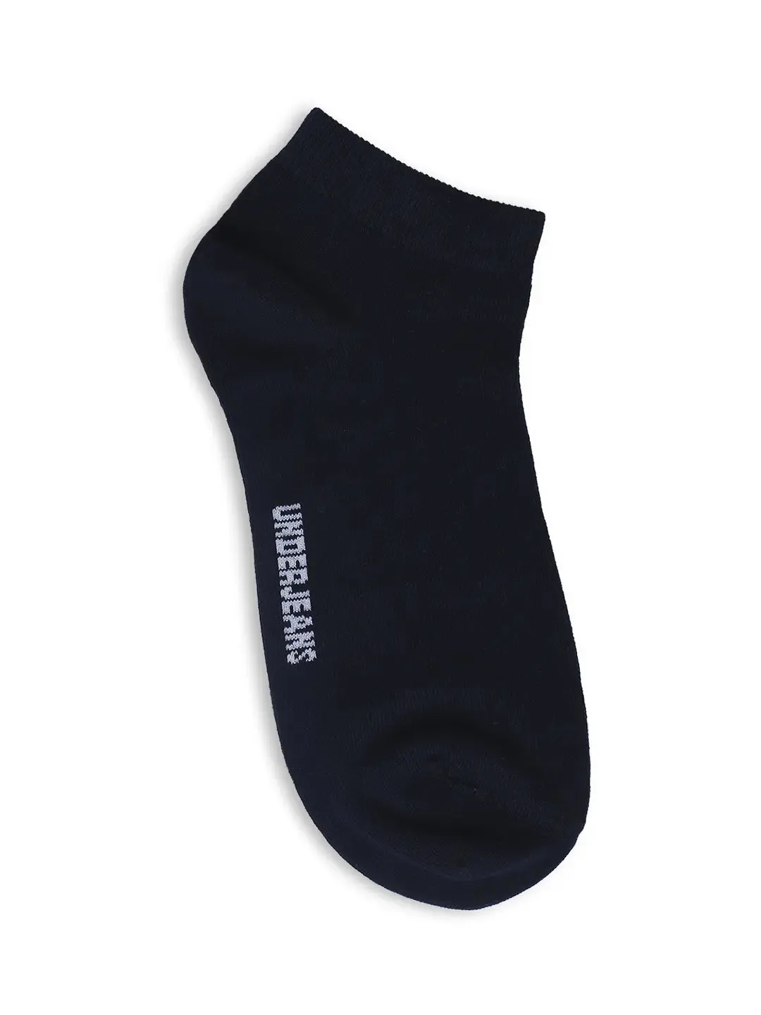 Men White & Navy Cotton Blend Sneaker Socks - Pack Of 2 - Underjeans By Spykar