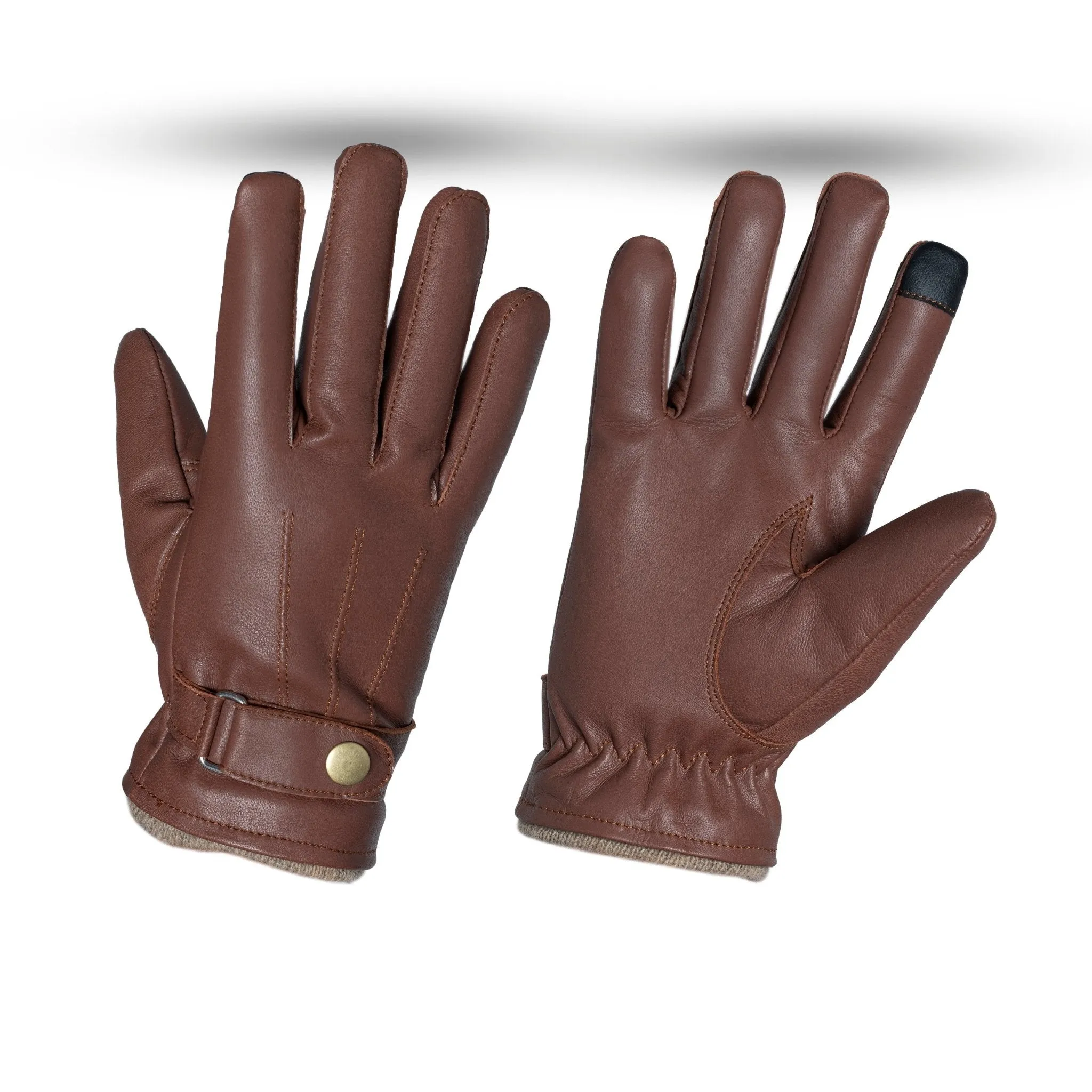 Mens Soft Leather Fashion Winter Gloves with touch finger tip in Black or Brown